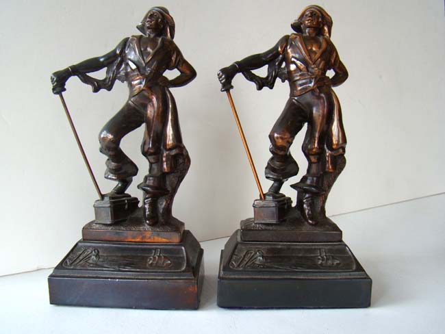 A pair of antique bronze finished Pirate Bookends by Dodge Inc. circa 1930